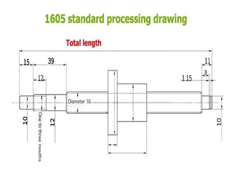 Premium Double Ballnut Kit With BK And BF12 End Supports For 850Mm RM1605 Screw Plus DFU Coupler Assembly Ensures Ultra-Low Backlash And Silky Smooth Motion For Serious CNC Machining Projects. 1605 screw shaft dimension drawing, 16mm diameter with stepped ends for CNC axis use