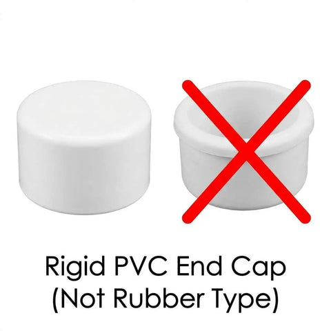 Rigid PVC End Cap and rubber type comparison, highlighting the PVC External End Cap For Three Quarters Inch Schedule Forty Pipe With One Point Zero Five Inch Outer Diameter White Rigid Fitting Snug Fit For DIY Pipe Furniture Garden Frames And Storage Racks