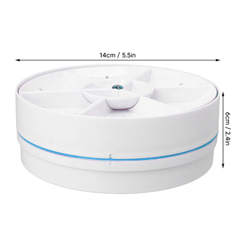 Slick Portable Countertop Mini Dishwasher Cordless Compact Sink Cleaner For Rv Apartments And Home Lightweight Fruit Veggies Washing Easy Setup No Sweat, 14cm round, white ABS material.