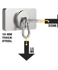 Heavy Duty Magnetic Carabiner Hooks Featuring Badass Strength Neodymium Magnets And A Smooth Swivel Hook for 30lbs support on 10mm thick steel.