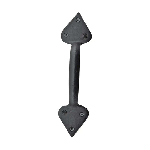 Black Wrought Iron Door Pull Handle 10 Inch Long Rustic Heart Tip Style Built Tough Heavy Duty Farmhouse Barn Door Hardware