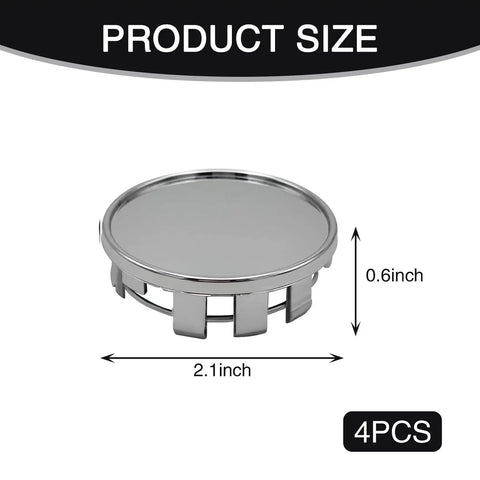 Heavy Duty Abs Wheel Center Caps 4 Pack Rust Proof Snap In Hub Covers Universal 2.12 Inch Outer Diameter Silver Finish product size view.