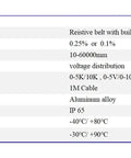 Technical specifications table for Draw Wire Displacement Sensor 5000mm 6000mm Range Easy Install Cable Sensor For Linear Positioning
