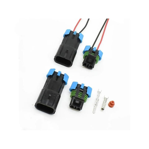Premium Army Green And Red Waterproof 2 Pin Weather Pack Connector Set With Pure Copper Terminals Perfect For Automotive Sensors Fans And Electronic Kits Replacement Compatible With 15300002 And 15300027 For Heavy Duty Car Repairs, black connectors and terminals