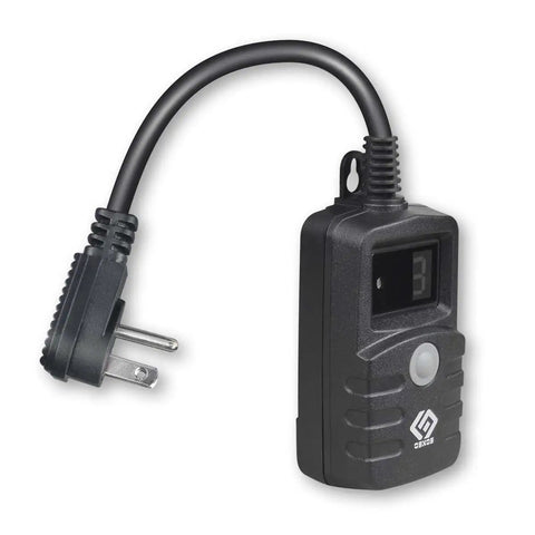 Slick Outdoor Light Timer With Hassle Free Photocell Dusk To Dawn Sensor and Weatherproof Countdown Plug, black with display.