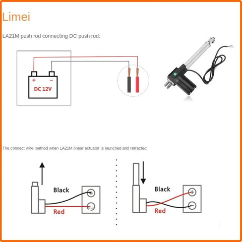 Diagram showing wiring for Beefed Up Heavy Duty DC Linear Actuator 850mm Stroke 6000N Max Thrust 42mm/s 12V 24V Compatible