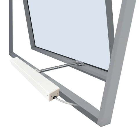 Automatic Electric Window Opener System With Stainless Steel Chain Drive And Overload Protection, white housing on window frame