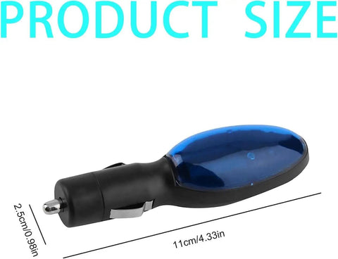 Fuel Sync Universal Gas Saver That Helps You Drive Farther and Save More Gas Instantly With Magnetic Retuning Technology to Restore Complete Combustion, Easy Install, Ten To Thirty Percent Savings, Works With All Cars Trucks and Diesel Engines product showing dimensions, black and blue plug-in device.