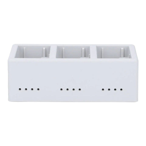 Three Bay Drone Battery Charger Hub With Fast 35W Dual Charging, front view showing three charging slots and indicator lights.