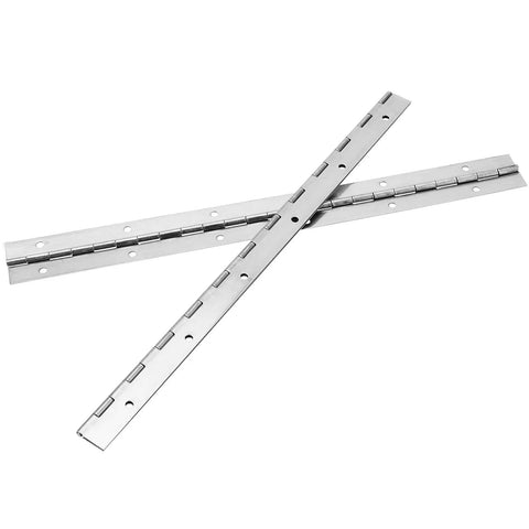 Heavy Duty 8 Pack 12 Inch Continuous Piano Hinges Crafted From 304 Stainless Steel With Nickel Coating For Cabinets Boats And Toolboxes Built Like A Tank Zero Hassle And Pure Swing Power on a white background.