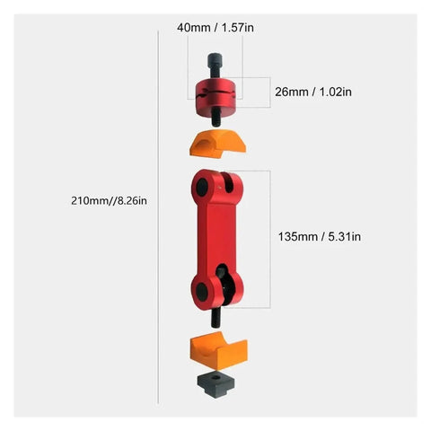 Heavy Duty Cnc Mill Positioner Featuring Adjustable T Slot Work Stop And Visual Locator For Dead Nuts Machining Precision and Boss Level Flex Rig dimensions showing red and orange components.