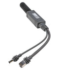 Power Over Ethernet Splitter For Mini Systems Keeps Your Setup Clean With One Cable Delivering Power And Data IP68 Rated 10 100 1000 Mbps Network Up To 100 Meters Ideal For Compact Home And Office Installations black PoE splitter with dual cables