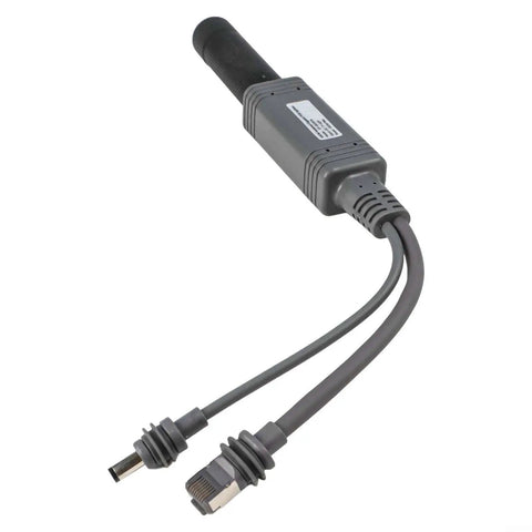 Power Over Ethernet Splitter For Mini Systems Keeps Your Setup Clean With One Cable Delivering Power And Data IP68 Rated 10 100 1000 Mbps Network Up To 100 Meters Ideal For Compact Home And Office Installations black PoE splitter with dual cables