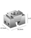 Rugged Aluminum Ok Clamp Fixturing for CNC Machining Center, 26.5mm x 19.7mm x 14.7mm, side-threaded hole for semicircular jaws.