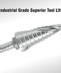 Industrial HSS Step Drill Bit 3 16th Inch To 1 Inch With 3 8th Inch Shank, Double Spiral Flute, CNC Ground