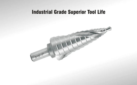 Industrial HSS Step Drill Bit 3 16th Inch To 1 Inch With 3 8th Inch Shank, Double Spiral Flute, CNC Ground