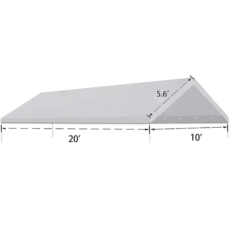 Diagram of Ten By Twenty Foot Upgraded Carport Canopy Cover Replacement Top Only White Waterproof Heavy Duty PE Fabric dimensions