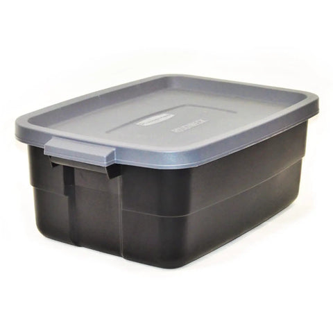 Heavy Duty 10 Gallon Storage Totes With Lids 6 Pack Stackable Plastic Bins For Garage Attic And Camping Durable Black And Gray Box