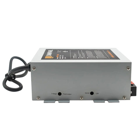 Heavy Duty 55 Amp Rv Converter Plug And Play Campground Ready Dc Power Supply side view with input/output ports and power cord.