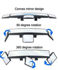 Level Up Your Daily Flow With This Hella Wide Panoramic Rearview Mirror For Tesla Cybertruck Boasting A Triple Panel Convex Setup showing layouts and rotations.