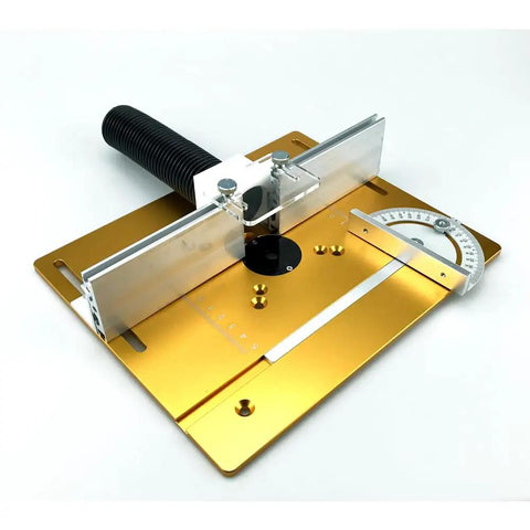 Heavy Duty Aluminum Router Table Insert Plate With Flip Up Lever And Precision Setup Bars For No Sweat Woodworking with angle view.