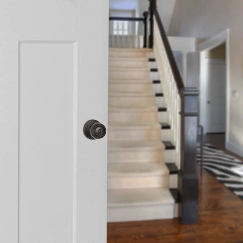 Coastal Matte Black Exterior Door Knob With Lock Easy Install And Adjustable Latch From 2-3/8 To 2-3/4 Inches on white door