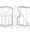 Diagram of Bean To Cup Automatic Coffee Maker For Home Or Office, Drip Coffee Machine Brews Up To Five Cups, dimensions 20cm x 18cm x 16cm.
