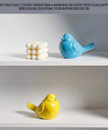 Super Clean White Bird Design Toilet Bolt Caps With Elegant Porcelain Screw Covers To Conceal Ugly Hardware And Level Up Your Bathroom Setup Effortlessly Inside This Solid Four Pack Collection displayed with blue and yellow bird designs.