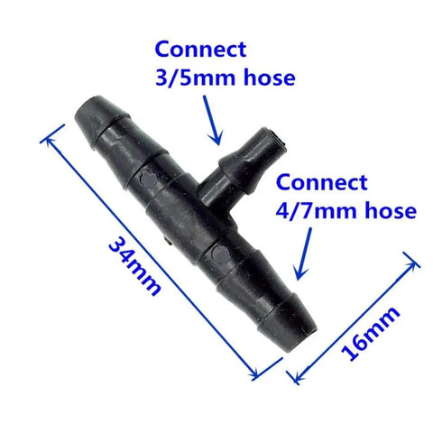 Mega 2000 Pcs Barbed Hose Tee Connectors 3 To 5mm And 4 To 7mm Three Way Splitters For Garden Irrigation And Balcony Watering Durable Plastic Hose Fittings, 34mm