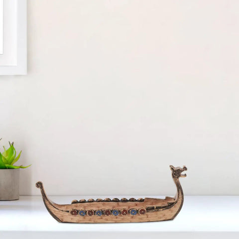 Dope Viking Dragon Ship Model Resin Sculpture For Home Decor Nautical Desk Ornament with dragon head on white desk