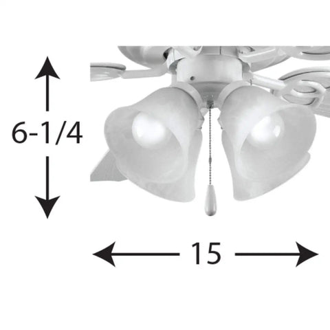 AirPro 4 Light Ceiling Fan Light Kit For Transitional Style Fans White Alabaster Glass Shades Includes 4 LED Bulbs Compatible With P2500 And P2501 AirPro Fans, showing dimensions