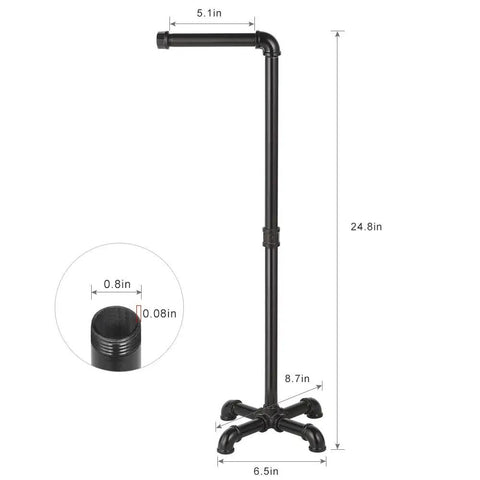 Beefy Industrial Black Free Standing Toilet Paper Holder Dispenser For Bathroom Metal Pipe Style Tissue Stand dimensions