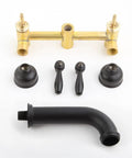 Brushed Nickel Tub Faucet With Wall Mounted Spout 3-Hole High Flow Tub Filler 2-Handle Valve And Trim Kit components displayed