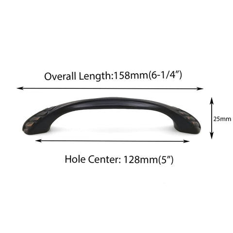 Oil Rubbed Bronze Cabinet Pull Handle Six And A Quarter Inch Length Five Inch Center To Center Traditional Classic Style