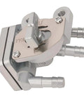 Fuel Valve Petcock Shut Off Gas Tank Switch For Route 66 XV250 Virago 250 XV250 V Star 250 XV250 Replacement Replaces OEM 2UJ-24500-10-00 2UJ-24500-00-00 1JK-24500-00-00 OEM Standard Quality Easy Install, showcasing metal construction and connector outlets, angled view.