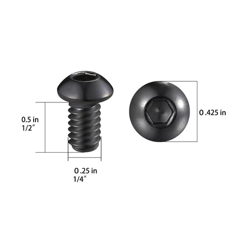Image of 1/4-20 x 1/2 button head socket cap bolts from the 50 Piece Box Of 1/4-20 X 1/2 Button Head Socket Cap Bolts Crafted From Rock Hard 304 Stainless Steel With Straight Shot Allen Hex Drive For Legit Builder Jobs And Tough Shop Tasks.