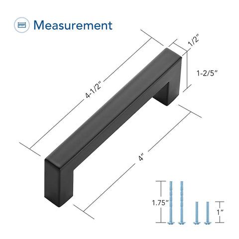 15 Pack Black Cabinet Pulls 4 Inch Square Kitchen Cabinet Handles Matte Black Hardware For Drawer Pulls Drawer Handles Includes Screwdriver For Quick Easy Install And Durable Everyday Use. Measurements with screws illustrated