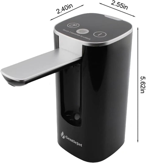 Black Automatic Water Dispenser For 5 Gallon Bottles With USB C Rechargeable Electric Pump And Digital Display, side view
