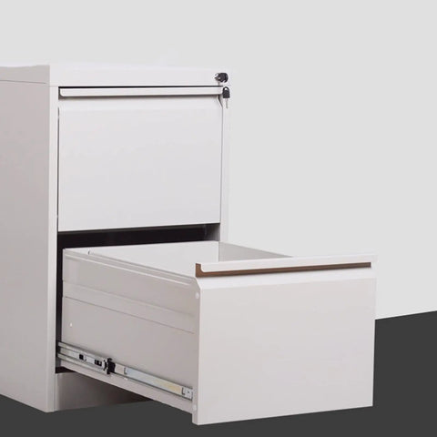 Modern Minimalist Four Drawer File Cabinet In Durable Metal Design for home or office with open drawer detail