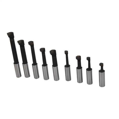 Top Shelf Nine Piece Carbide Tipped Boring Bar Set Featuring Rock Solid Grade C6 1 2 Inch Shank For Snappy Facing And Crisp Flat Bottom Holes On Shop Lathes