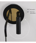 Upgrade Your Hangout With These Top Tier Wall Sconces And Hanging Wire Lamp Pair Offering Glare Free Led Lighting For Chill Living Room Or Bedroom Setup In Warm White Matte Acrylic Shading, showcasing a black wall sconce with 365° rotation.
