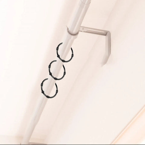 Heavy Duty Zinc Alloy Shower Curtain Rings Set, Black Hanging Hooks With Smooth Glide O Rings on bathroom rod
