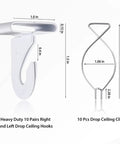 20 Pairs Drop Ceiling Hooks Heavy Duty Aluminum T Bar Hooks for Classrooms and Offices White Ideal for Hanging Plants and Decorations on Suspended Ceiling Tiles with size details