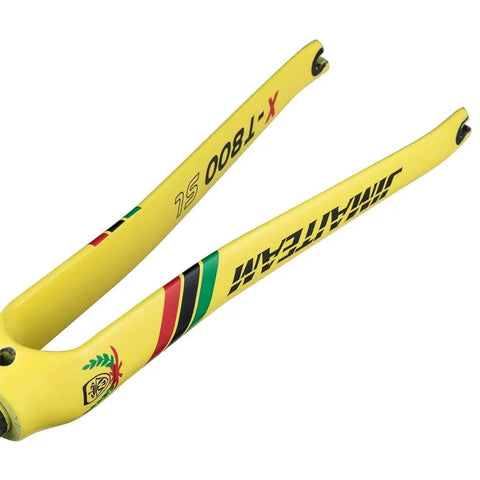 Road Bike Carbon Fork 700C Rigid Front Fork For Rim Brake V Brake 1-1/8 Inch Straight Steerer Old Length 100mm QR 9mm Yellow