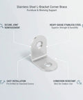 Heavy Gauge Stainless Steel L Bracket For Furniture And Shelving Reinforcement Right Angle Corner Brace with pre-drilled holes