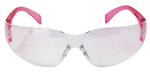Clear Lens Pink Safety Glasses Pack Of 12 Pairs With Polycarbonate Impact Resistant Lenses viewed from front