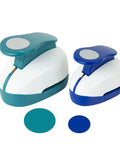 2 Piece Circle Cutter Set with 1.5 inch and 1 inch punches for paper crafts, including green and blue circle punches.