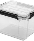 Hella Sturdy 19 Quart Stackable Storage Bin With Airtight Gasket Seal And Clear Body, transparent container with secure lid.