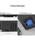 Image of Mini UV Counterfeit Money Detector For USD Euro GBP With UV MG IR Detection showing power supply options.