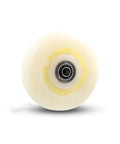Pro Grade Heavy Duty Swivel Caster Wheels That Roll Hella Smooth For Couches Desks Cabinets And Rolling Carts 360 Silent Nylon Roller Steel Bracket Mount Pack Of Four close-up of nylon caster wheel with steel bearing.